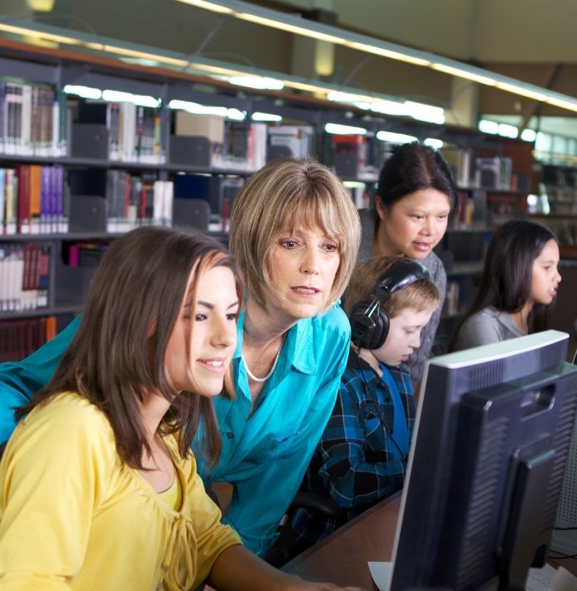 librarian viewing computer screen (810 x 830 px)